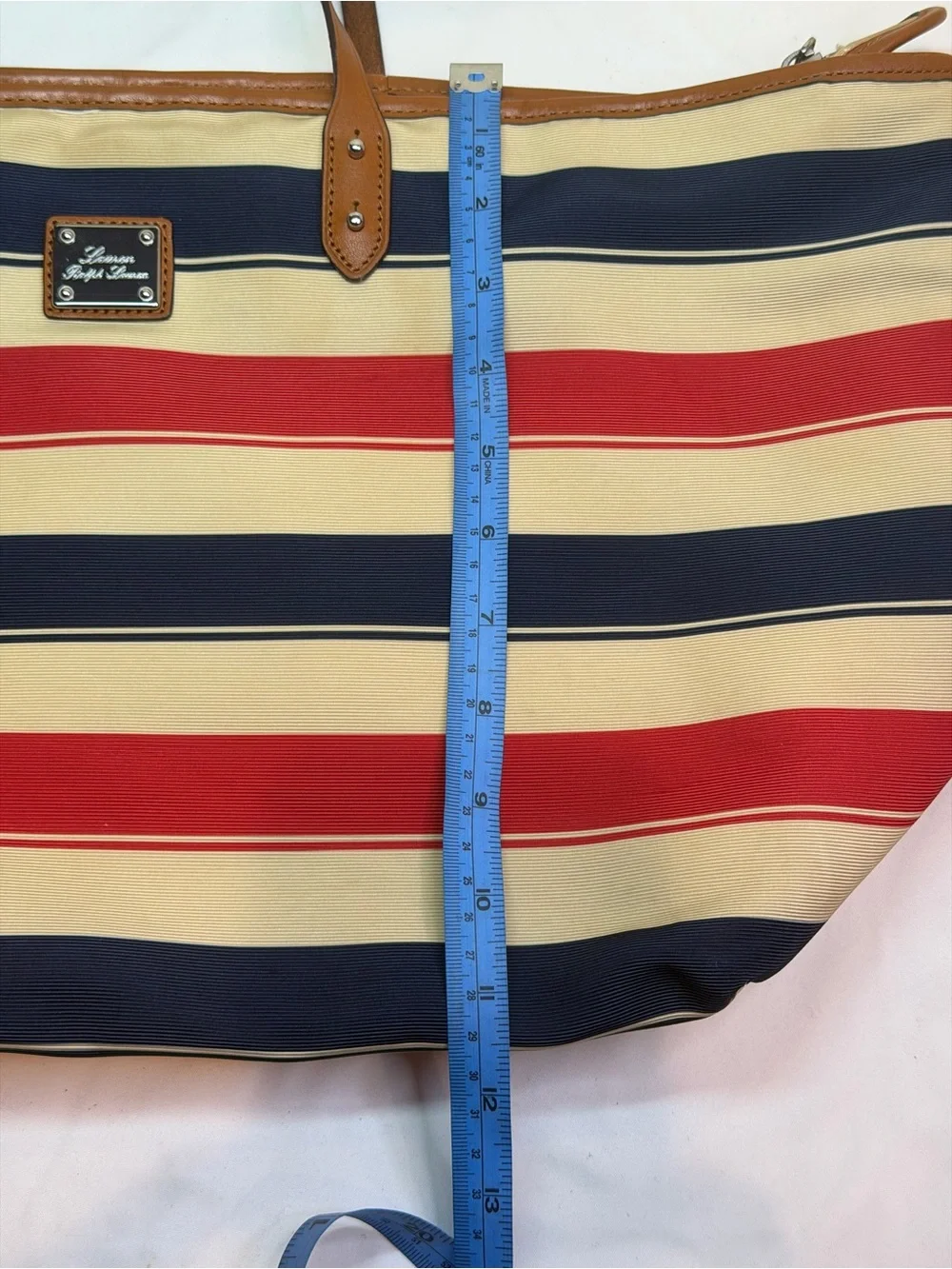 Lauren Ralph Lauren Red, Navy & Cream Striped Canvas Tote
